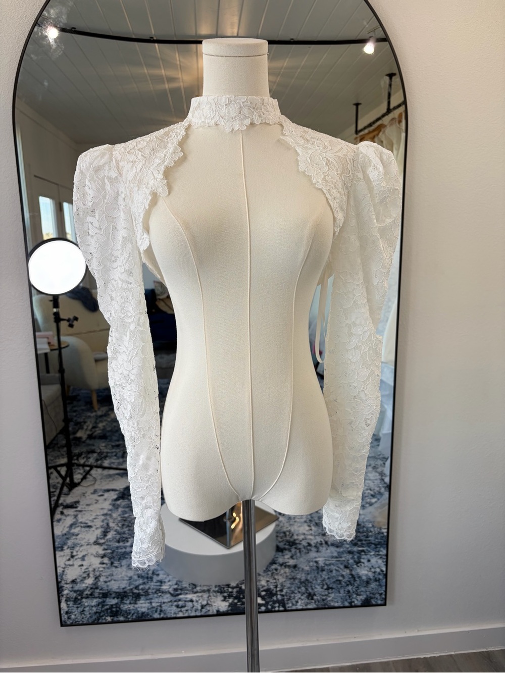 🤍 Vintage-Inspired Dramatic Lace Bridal Shrug | High Neck Button-Back Bolero